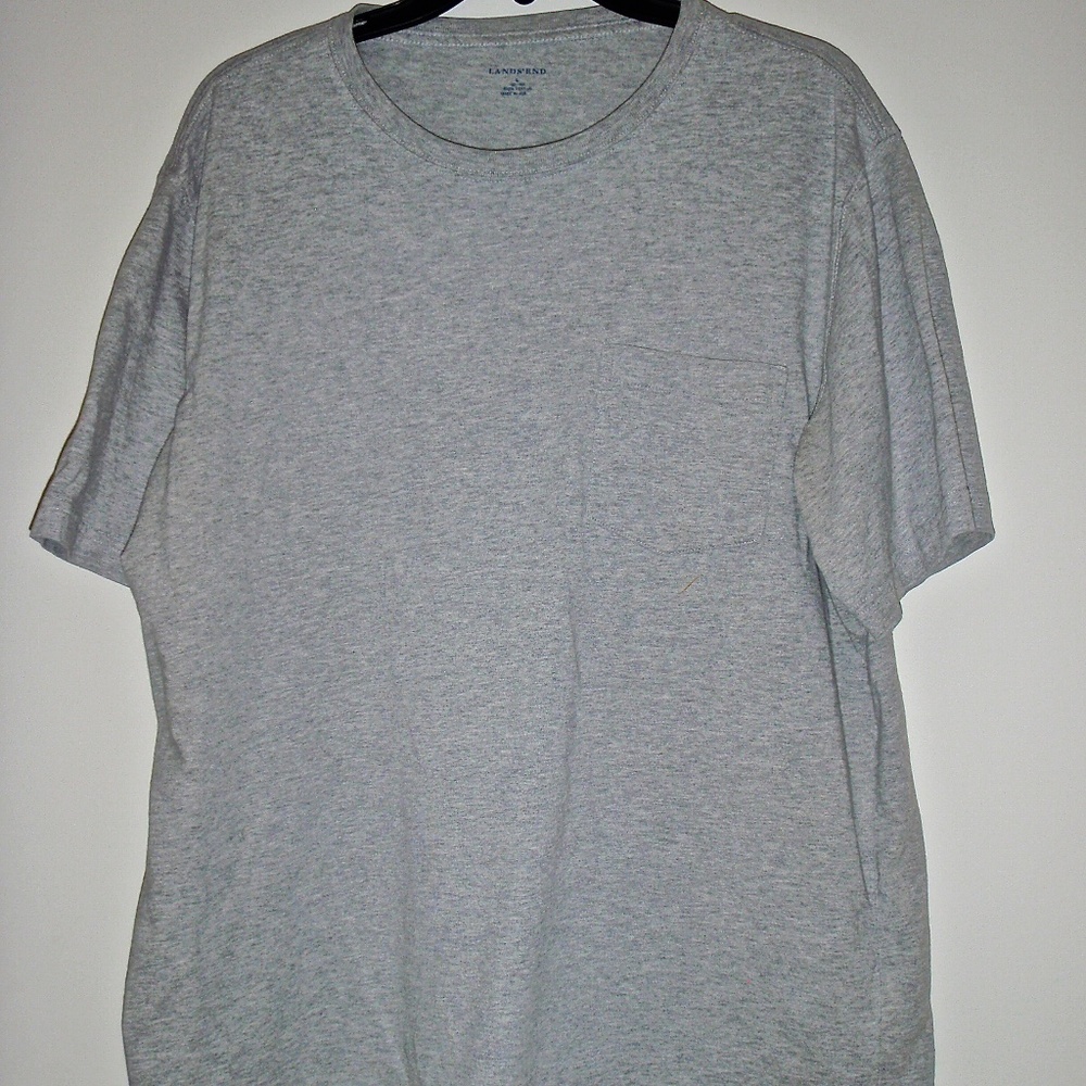 LANDS END MEN'S SHORT SLEEVED 100% COTTON GREY POCKET T SHIRT SIZE L